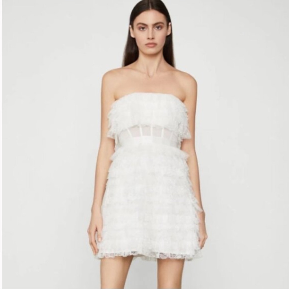 BCBG WHITE RUFFLE MINI DRESS